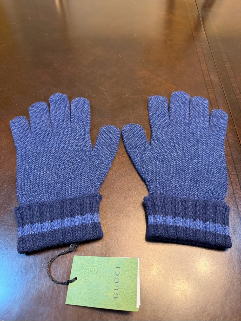 New Authentic Gucci GG Logo Cashmere Gloves Blue Size L